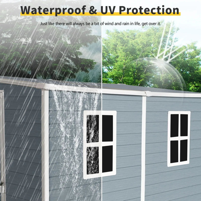 Outdoor Storage Shed With Floor Resin Shed With Two-Window, Waterproof, Lockable Doors For Patio, Yard, Lawn by HouseOfZazla