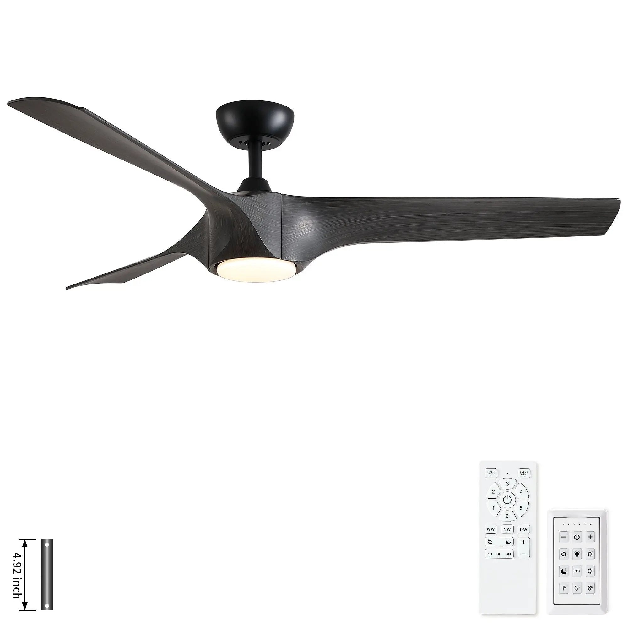 Reversible Quiet Motor Ceiling Fan Light With ABS Blades - Black / Gray by Unique Piece Furniture