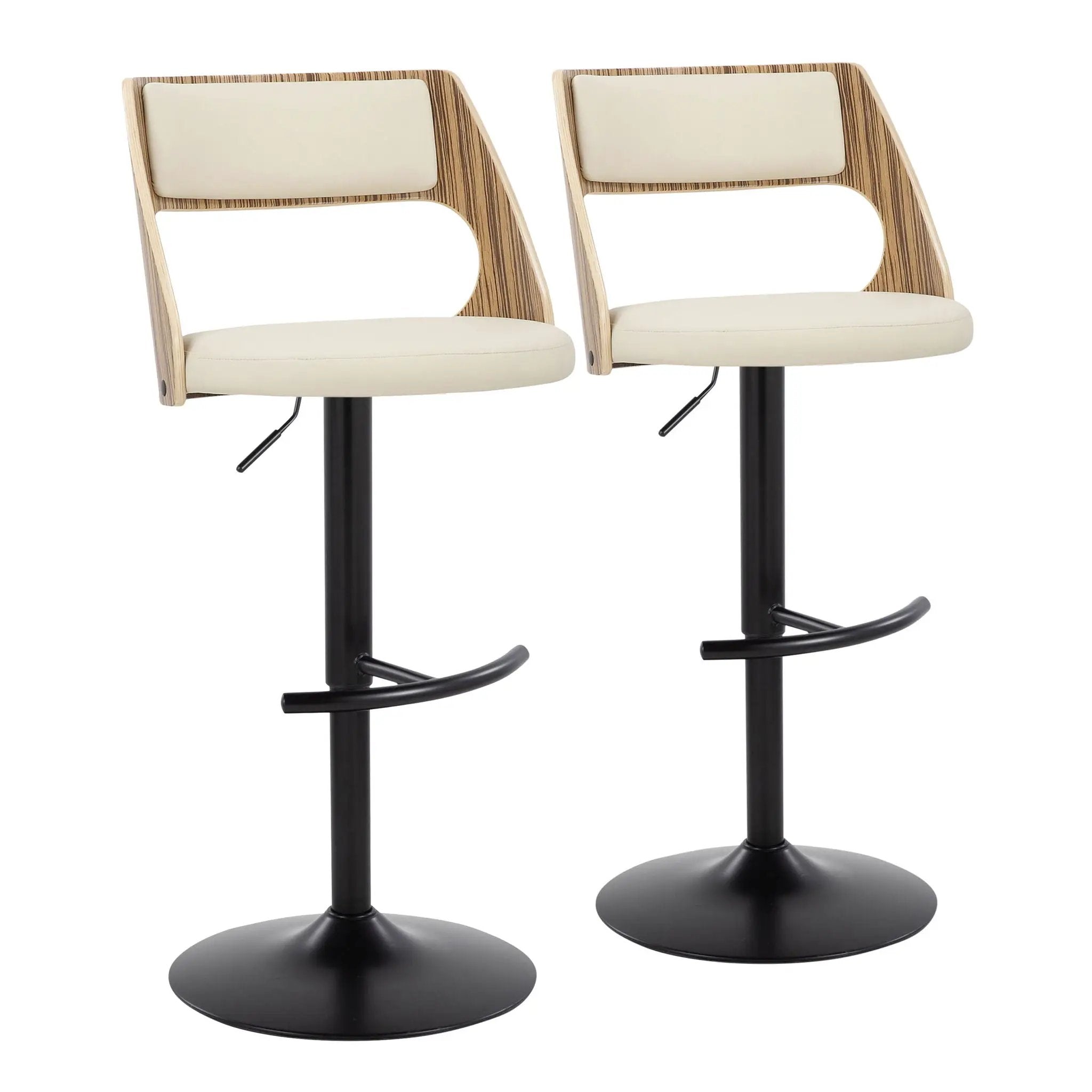 Cecina - Contemporary Adjustable Barstool With Swivel With Rounded T Footrest (Set of 2) - Black / Zebra / Cream by Unique Piece Furniture
