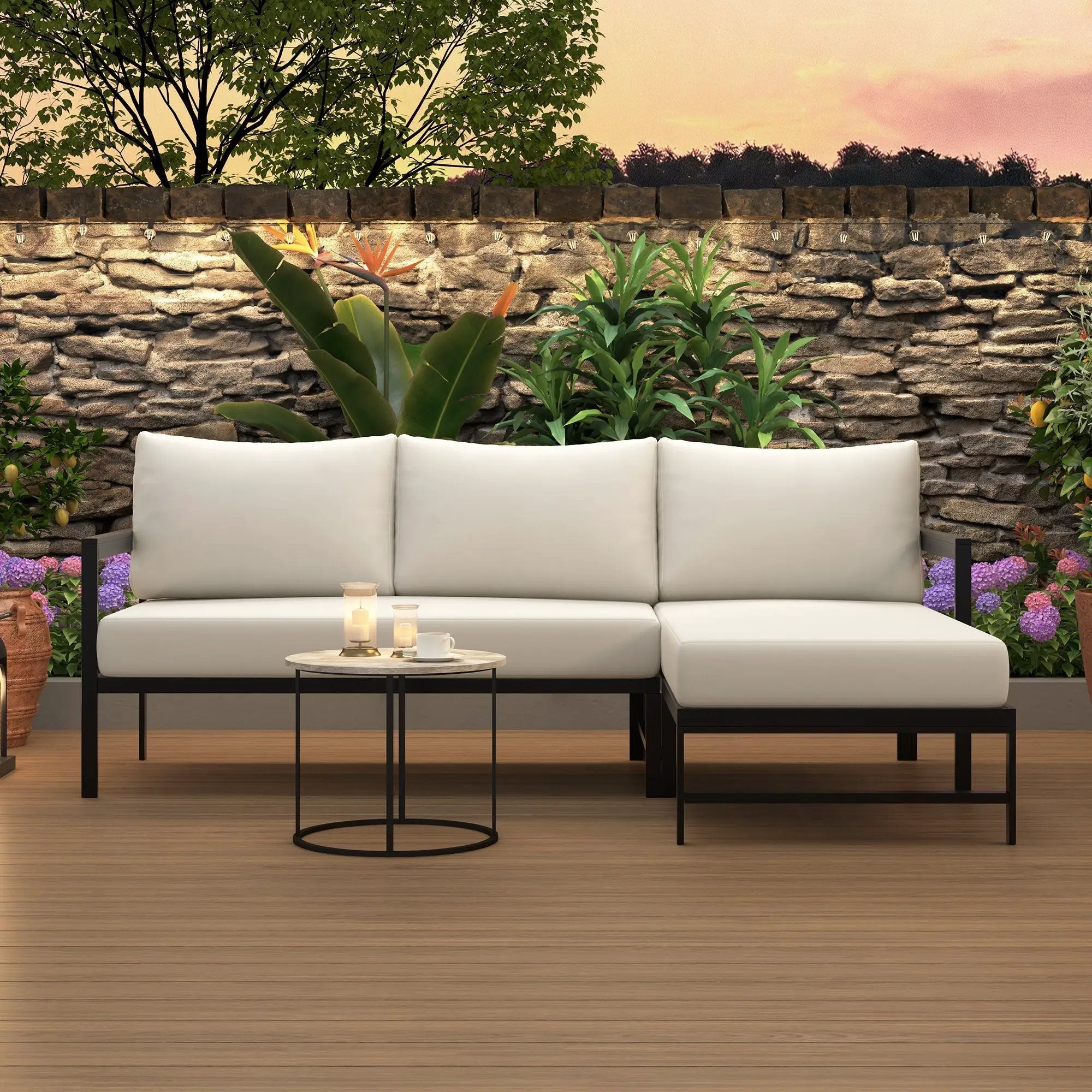 U_style Outdoor L-Shaped Sofa with Iron Frame and Ultra-Thick Cushions by HouseOfZazla