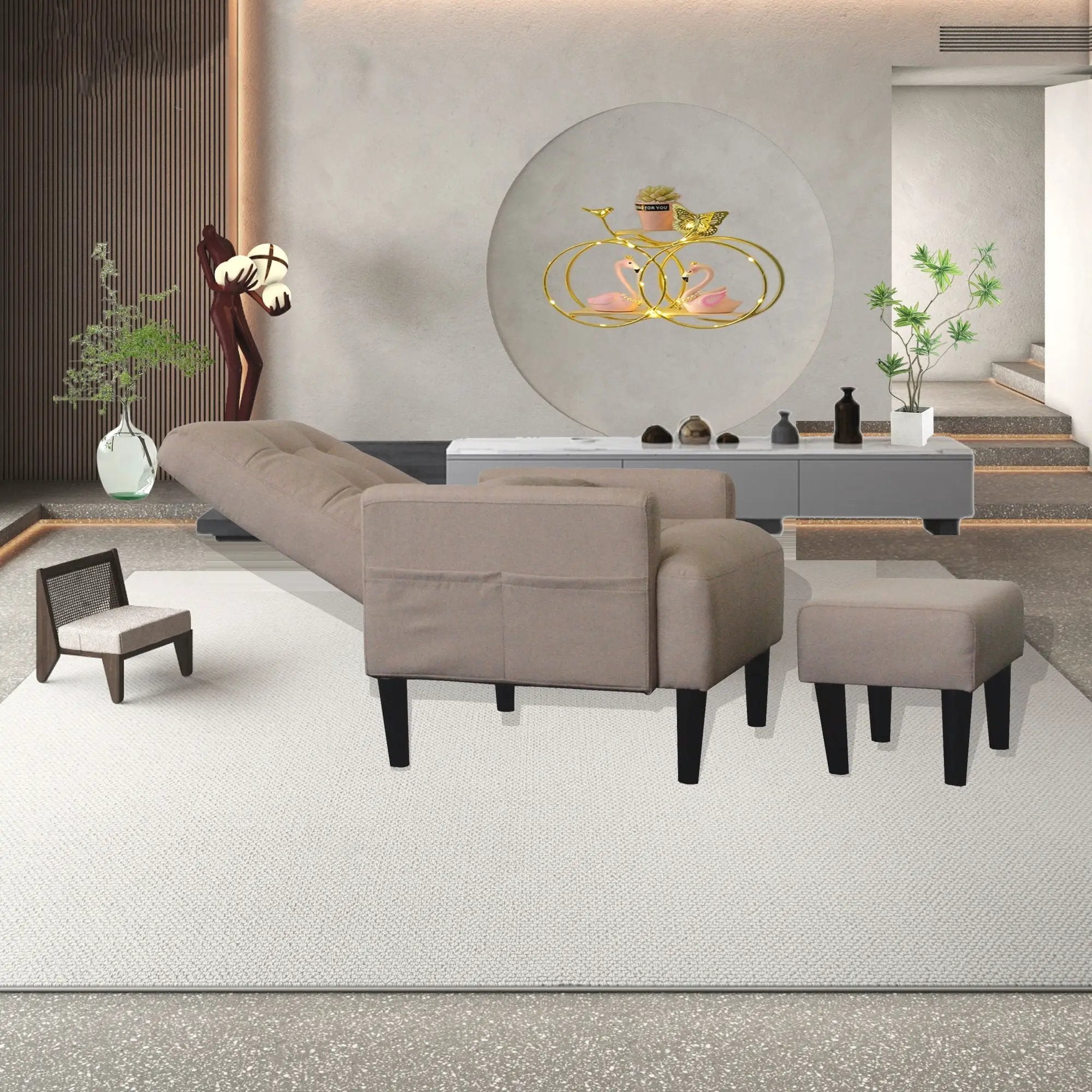 Living Room Sofa Single Chair And Ottoman, Modern Multi-Function Fabric Living Room Sofa Lounge Chair Bed And Stool. Soft Leisure Single Chair Adjustable Into 5 Angles With Sofa Bed by Unique Piece Furniture