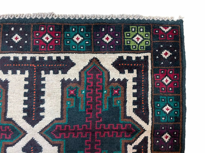 3 X 4.4 Vintage Handmade Tribal Wool Rug Balouchi Rug Afghan Rug Red Beige Green by Jewel Rugs