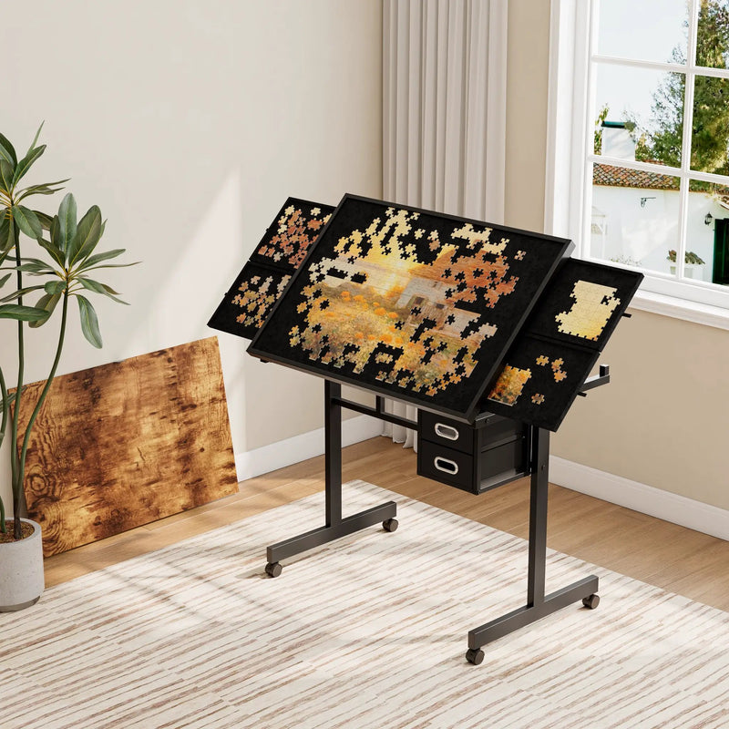 1000 Pieces Jigsaw Puzzle Metal Table with 4 Trays and 2 Drawers by HouseOfZazla