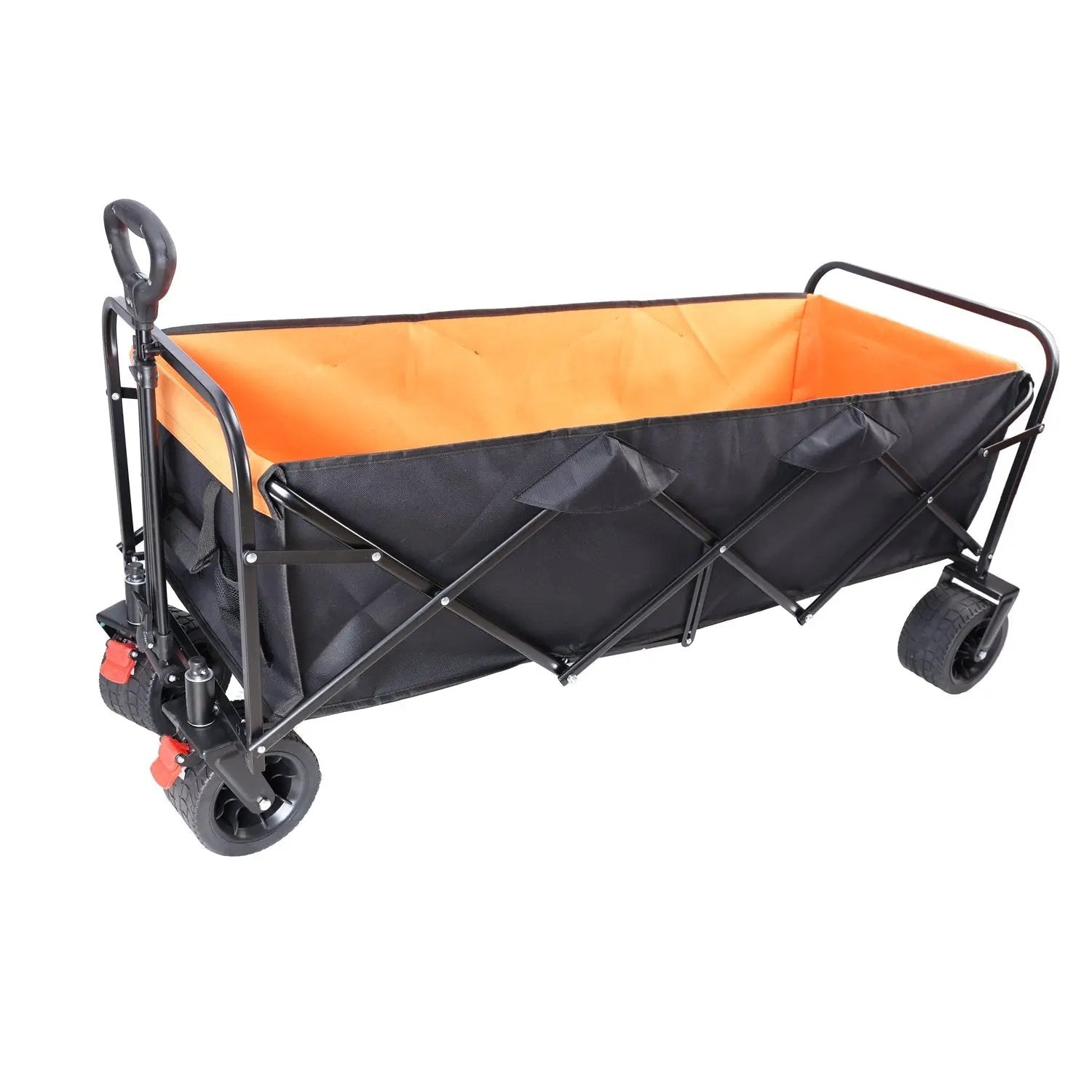 Big Large Capacity Folding Wagon Cart with Extender (Black + Orange) by HouseOfZazla