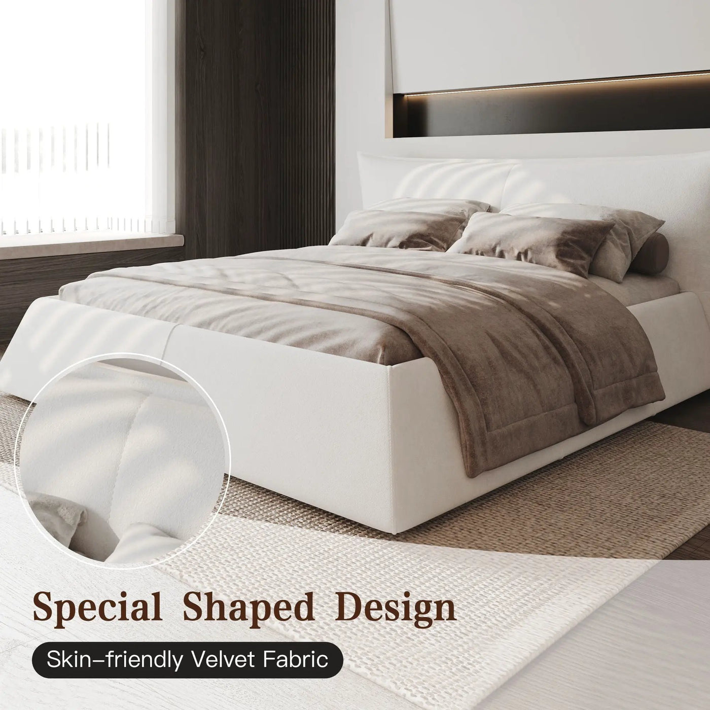 Upholstered Platform Bed With Special Shaped Headboard by HouseOfZazla