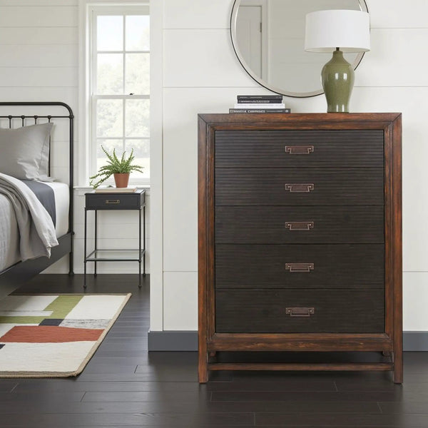 5 Drawer Chest, 2 Tone - Brown