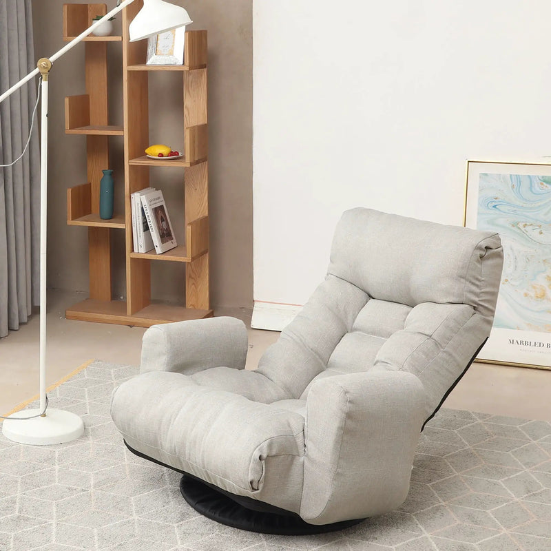 Modern With Metal Frame Swivel Game Lounge Chair With Adjustable Headrest And Waist Support, 360 Degree Rotatable Leisure Chair For Living Room - Gray by HouseOfZazla