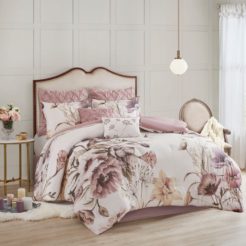8 Piece Cotton Printed Comforter Set Blush Queen by HouseOfZazla
