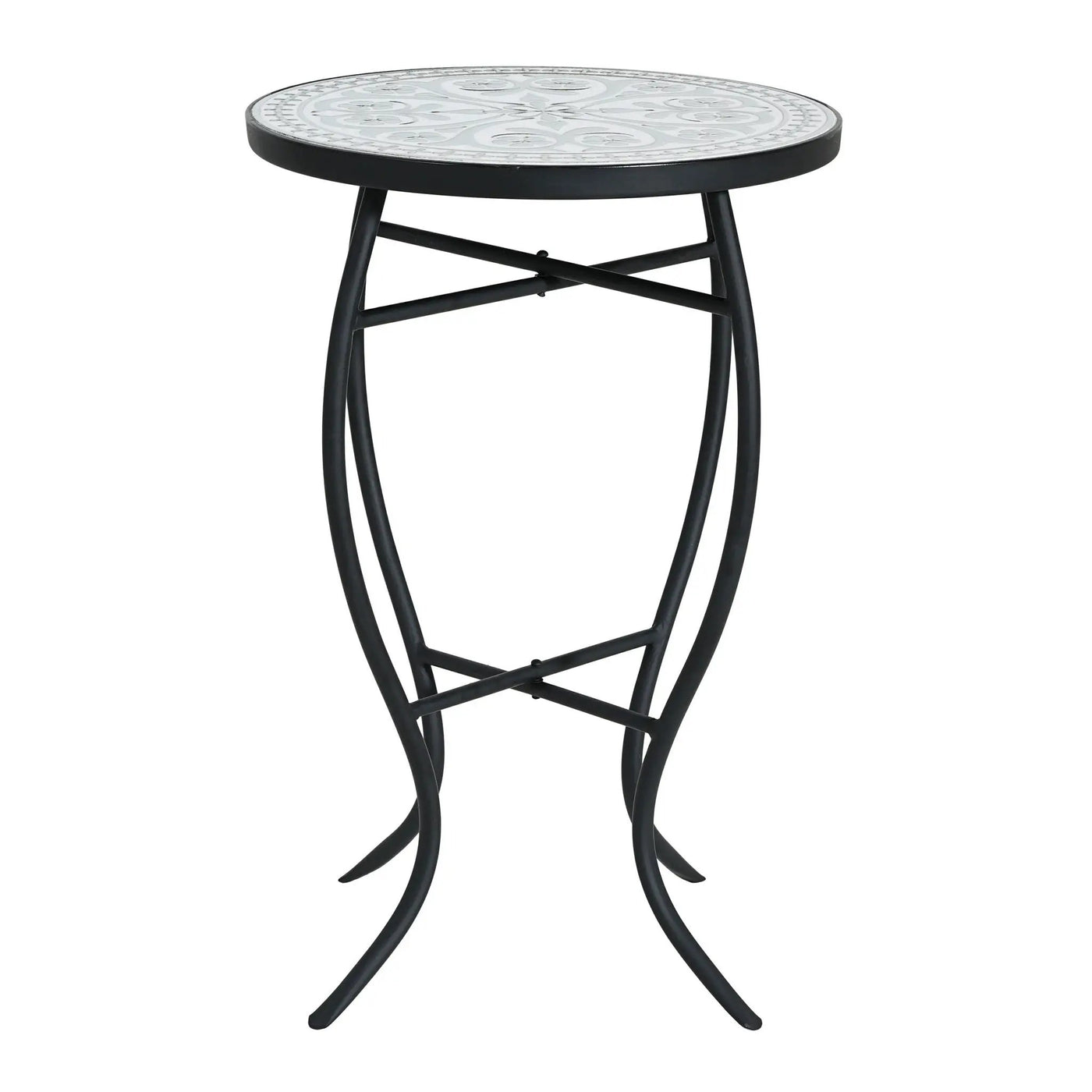 Outdoor Round Side Table With Mosaic Style Top And Curved Iron Legs by HouseOfZazla