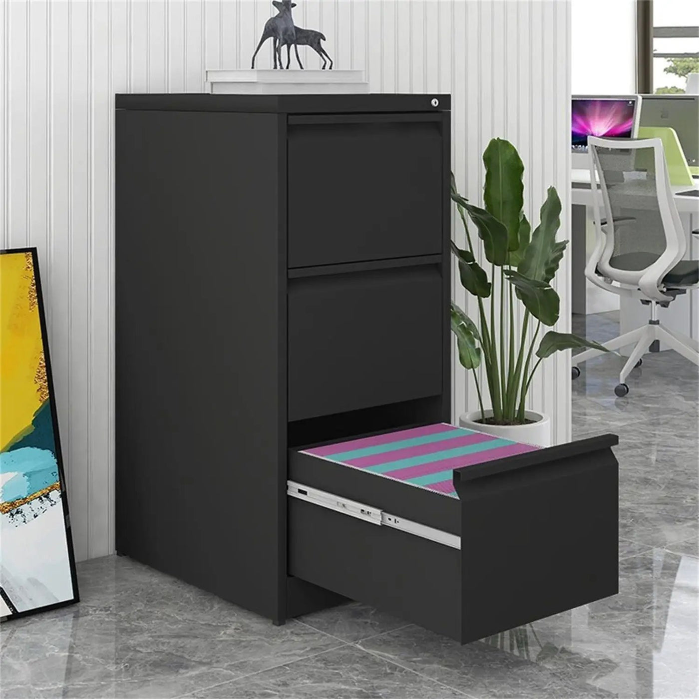 Durable Metal 3 Drawer File Cabinet With Lock For Office Storage by Unique Piece Furniture