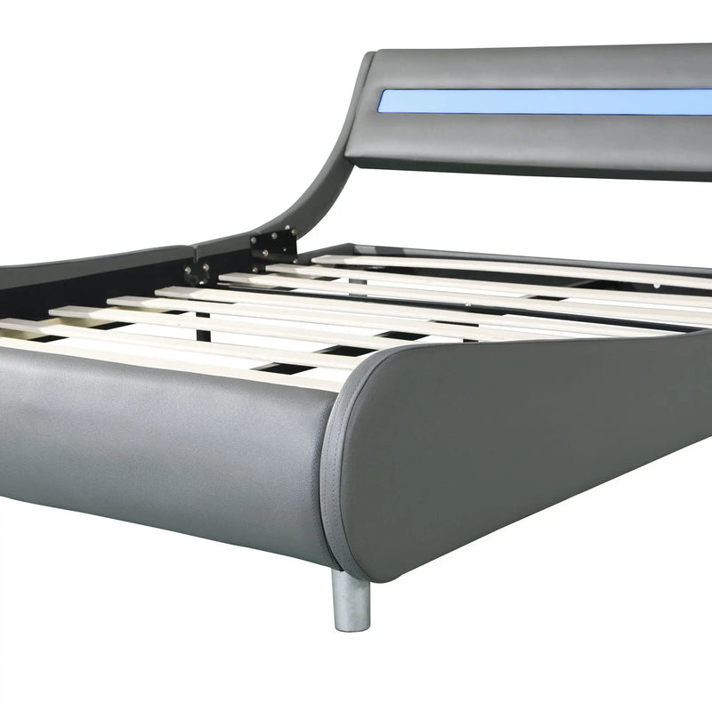 Queen Size Upholstered Platform Bed Frame with LED Lighting by HouseOfZazla