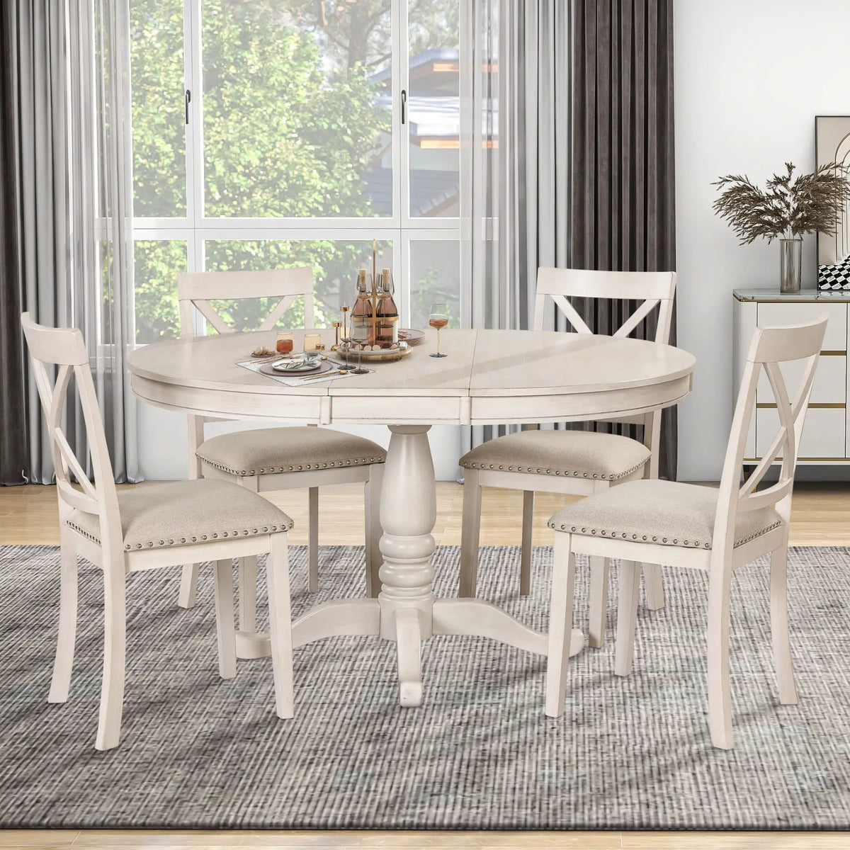 Modern Dining Table Set For 4, Round Table And 4 Kitchen Room Chairs, 5 Piece Kitchen Table Set For Dining Room, Dinette, Breakfast Nook, photo 10 of 14