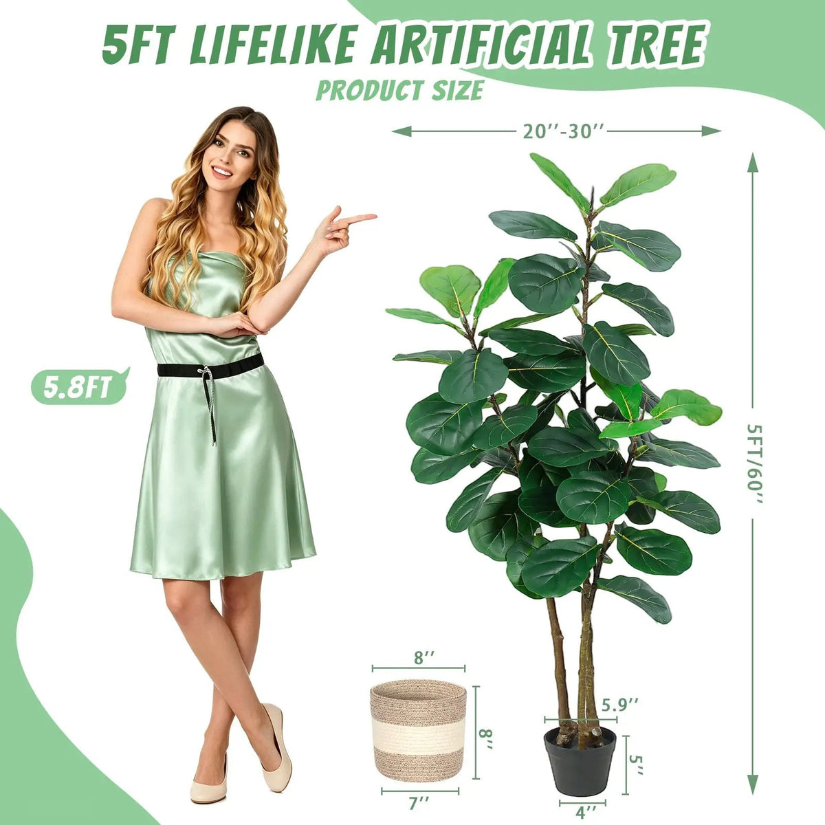 Artificial Fiddle Leaf Fig Tree 5FT with Planter, photo 3 of 10
