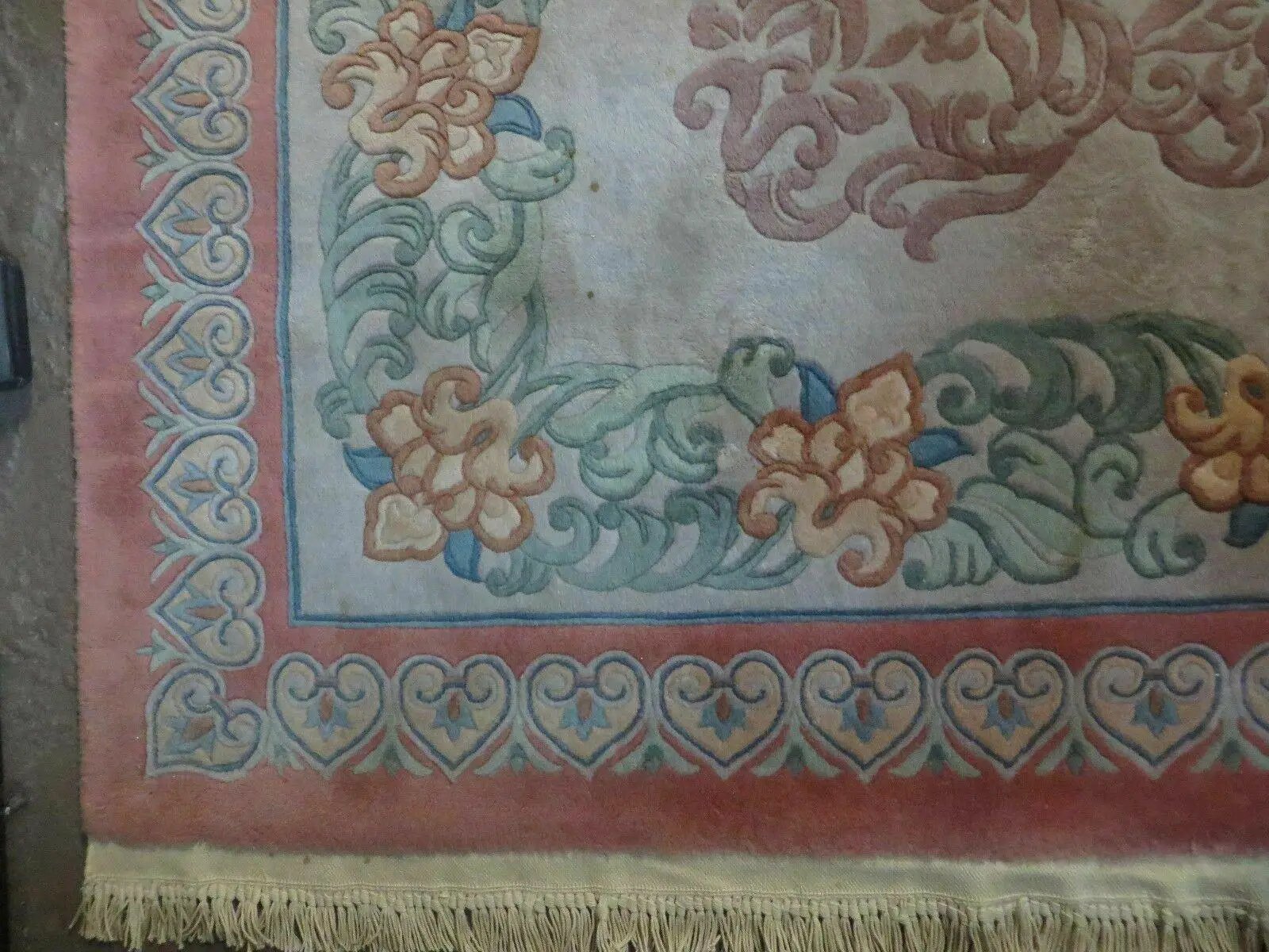 9' X 12' Vintage Handmade Chinese Carving Sculpture Wool Rug Flower Design Pink Carpet by Jewel Rugs