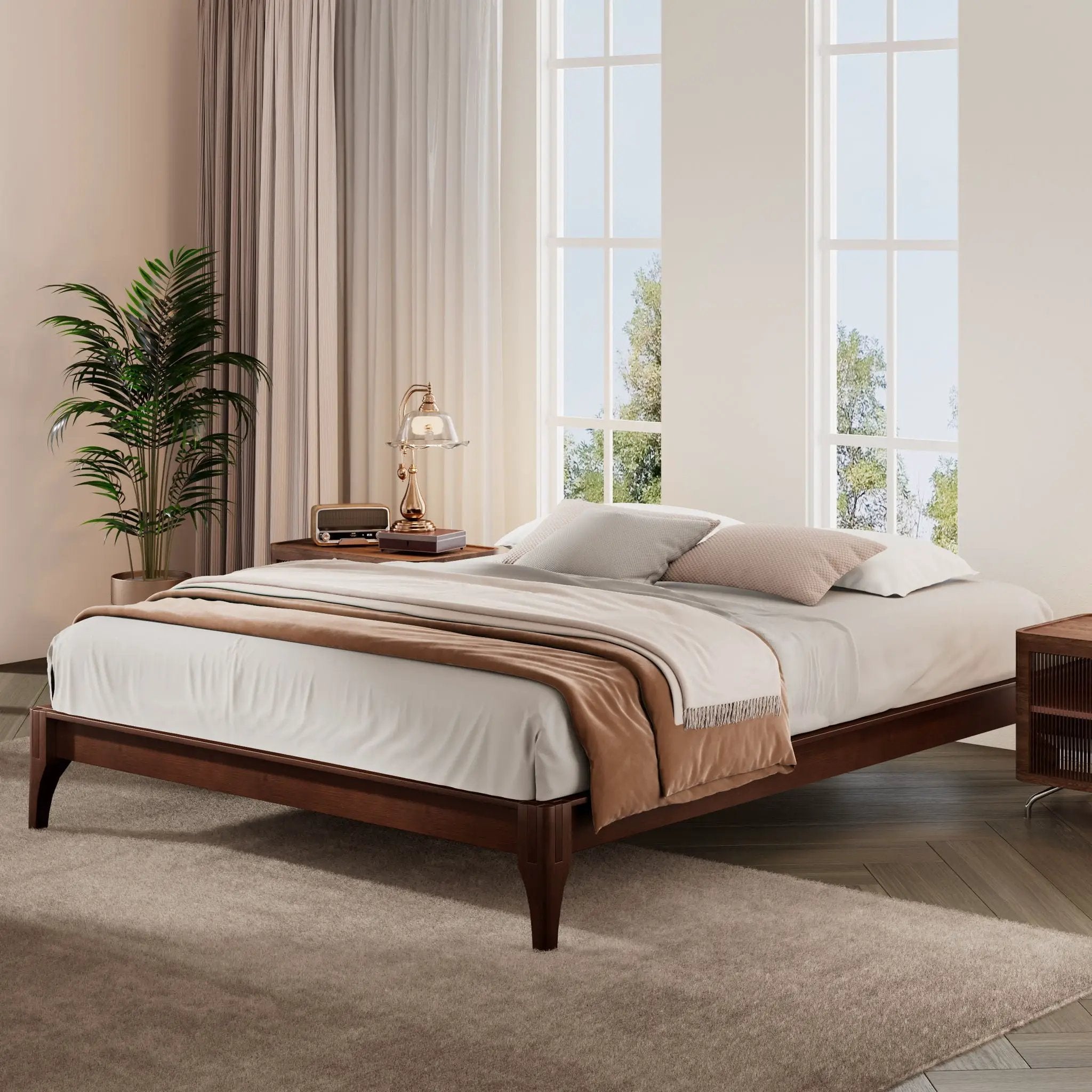 Queen Size Platform Bed Frame With Wood Slat And Metal Support - Chocolate by Unique Piece Furniture