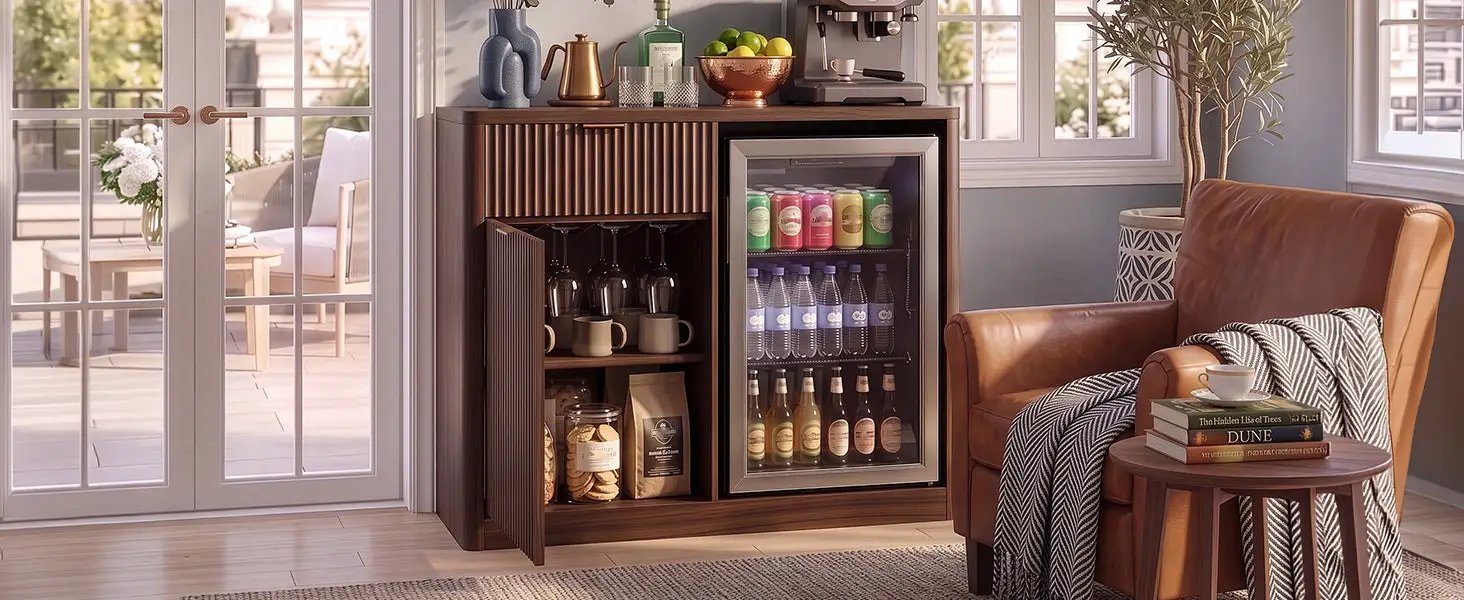 K&K 39.4" Coffee Bar Cabinet with Fridge Space by HouseOfZazla