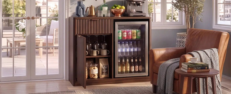 K&K 39.4" Coffee Bar Cabinet with Fridge Space by HouseOfZazla