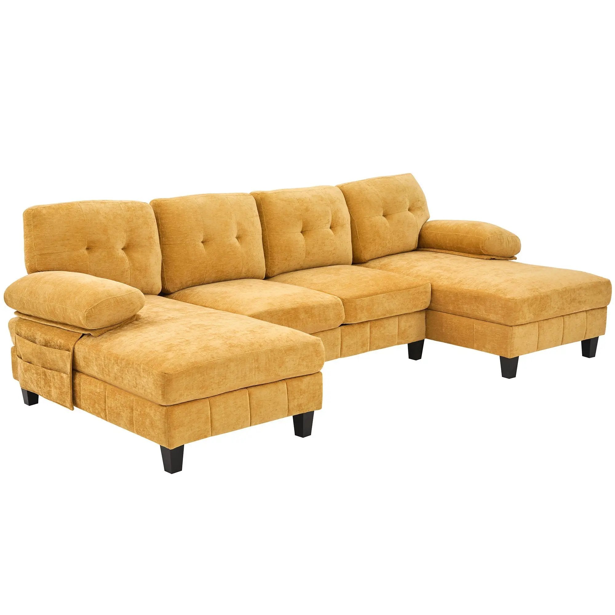U-Shaped Sectional Sofa 103.5" Fabric Couch With Dual Chaise Lounges, Storage Pockets, Armrest Pillows by HouseOfZazla