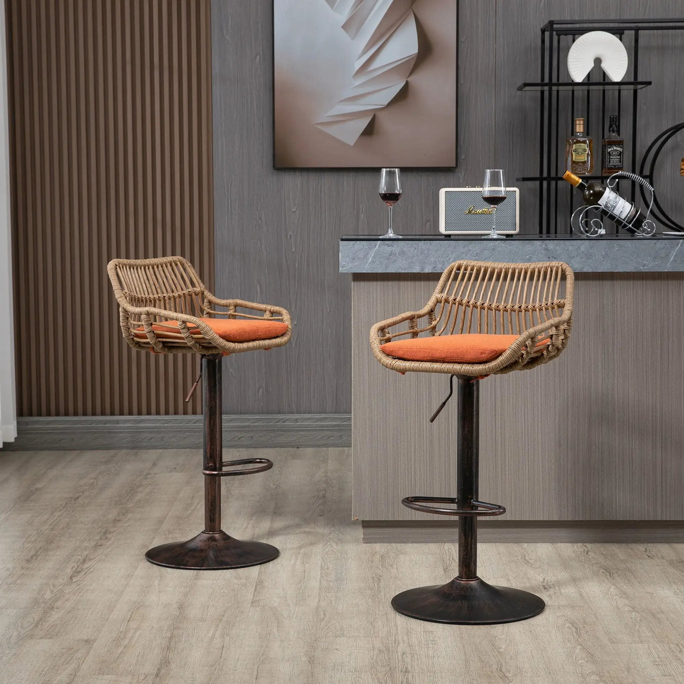 Modern Swivel Bar Stools Adjustable Counter Chairs With Footrest (Set of 2) by Unique Piece Furniture