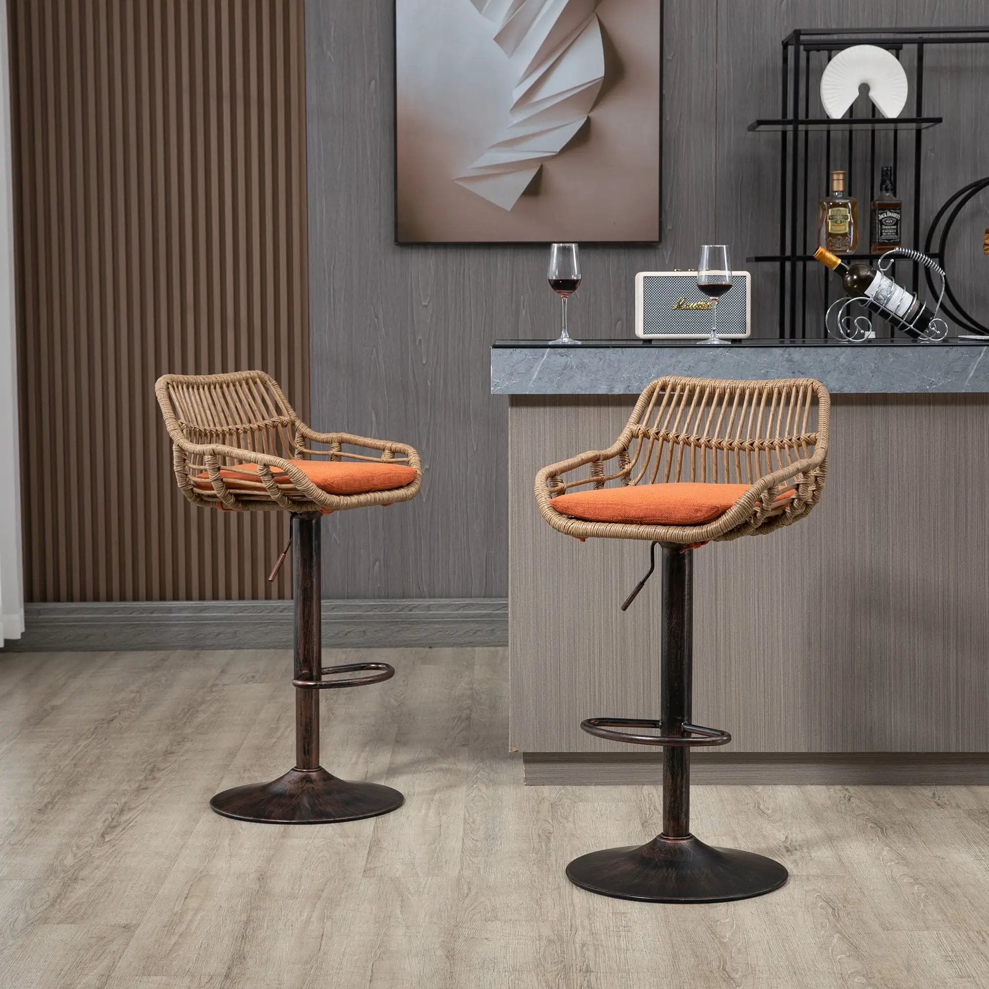Modern Swivel Bar Stools Adjustable Counter Chairs With Footrest (Set of 2) by Unique Piece Furniture