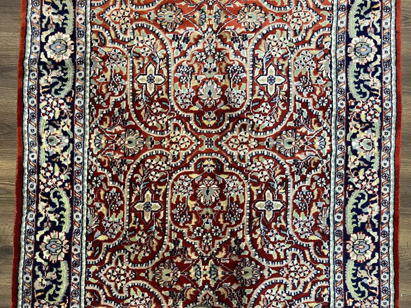 Indo Persian Rug 4x7, Allover Floral Oriental Carpet, Red and Navy Blue, Hand Knotted Indian Kashmiri Traditional Vintage Area Rug 4 x 7 ft by Jewel Rugs