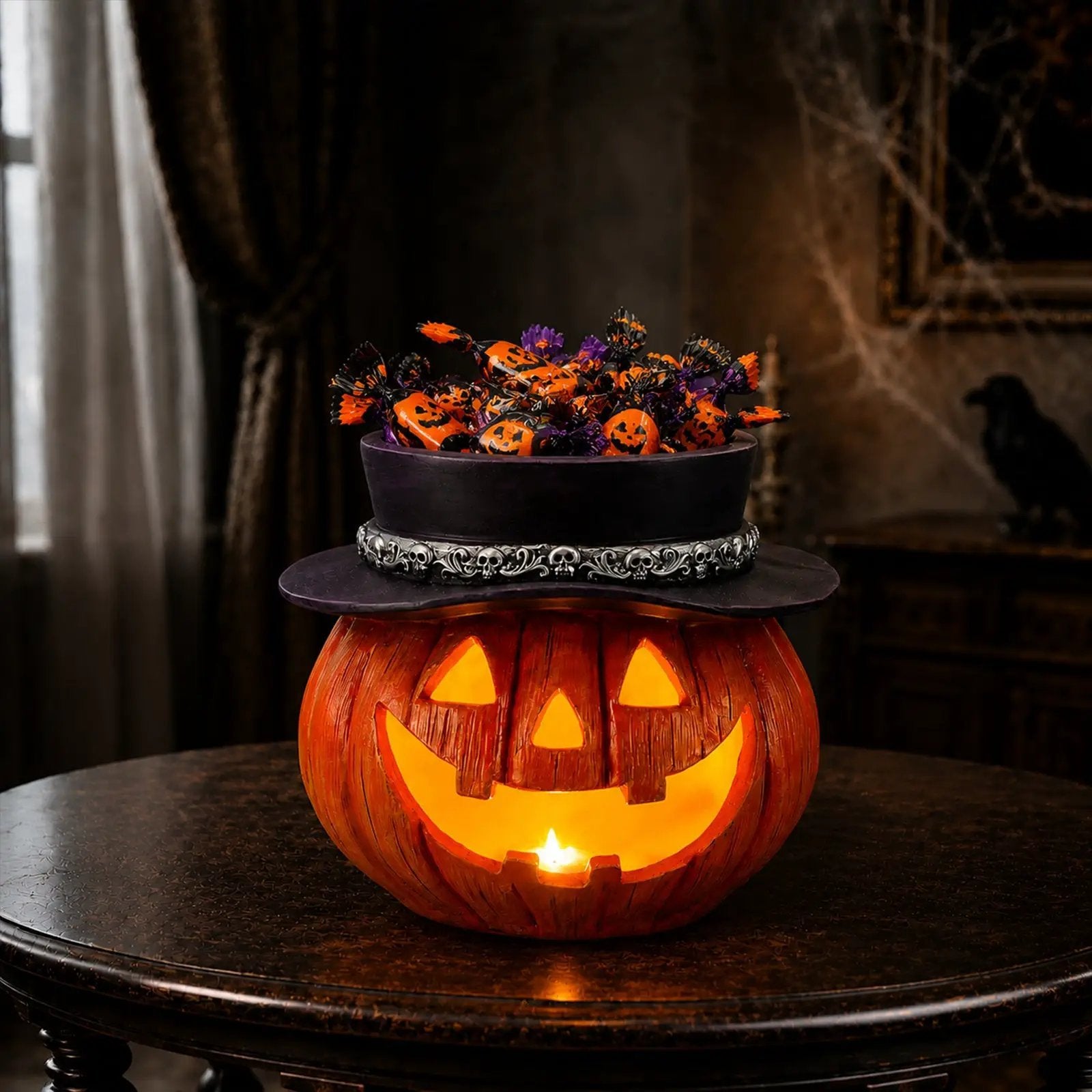Halloween Pumpkin Candy Bowl With Witch Hat by HouseOfZazla
