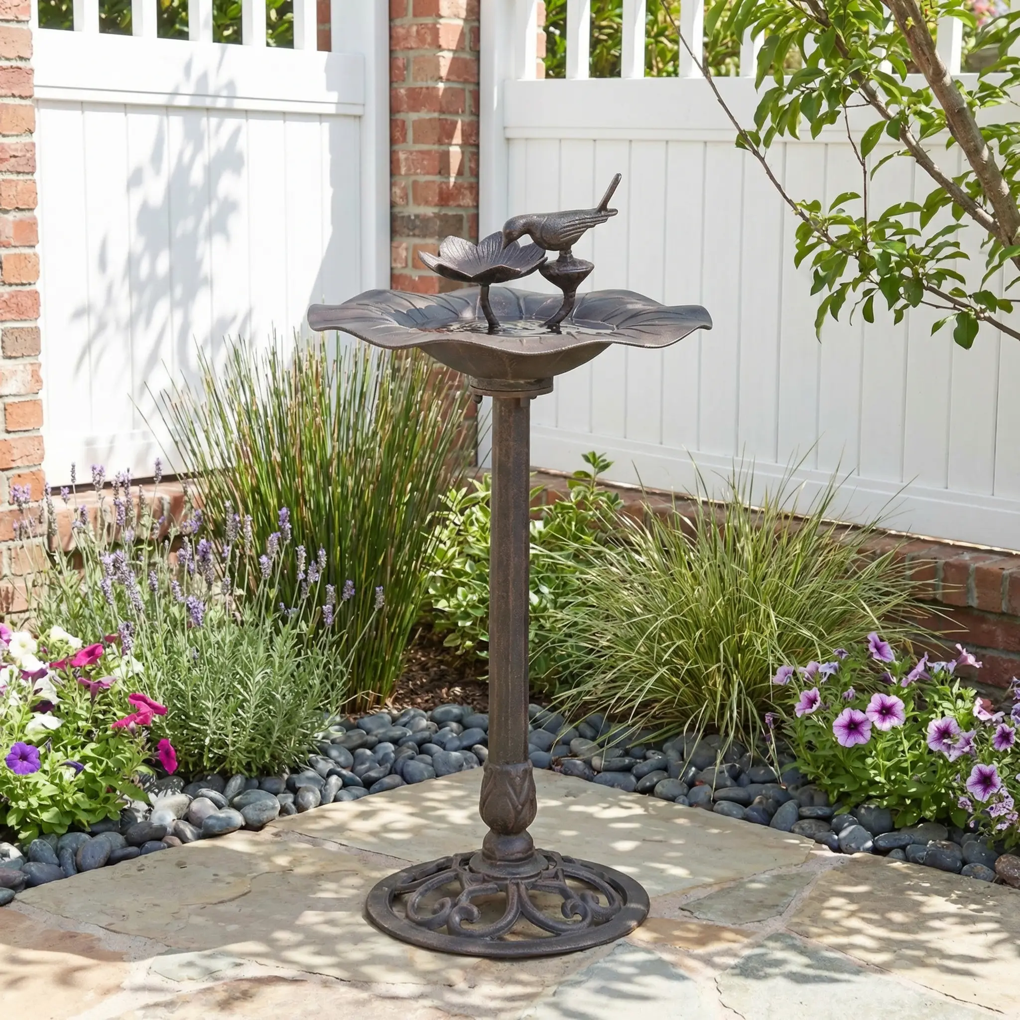 Lancaster Outdoor Aluminum and Iron Top Bird Bath with Iron Base, Bronze by HouseOfZazla