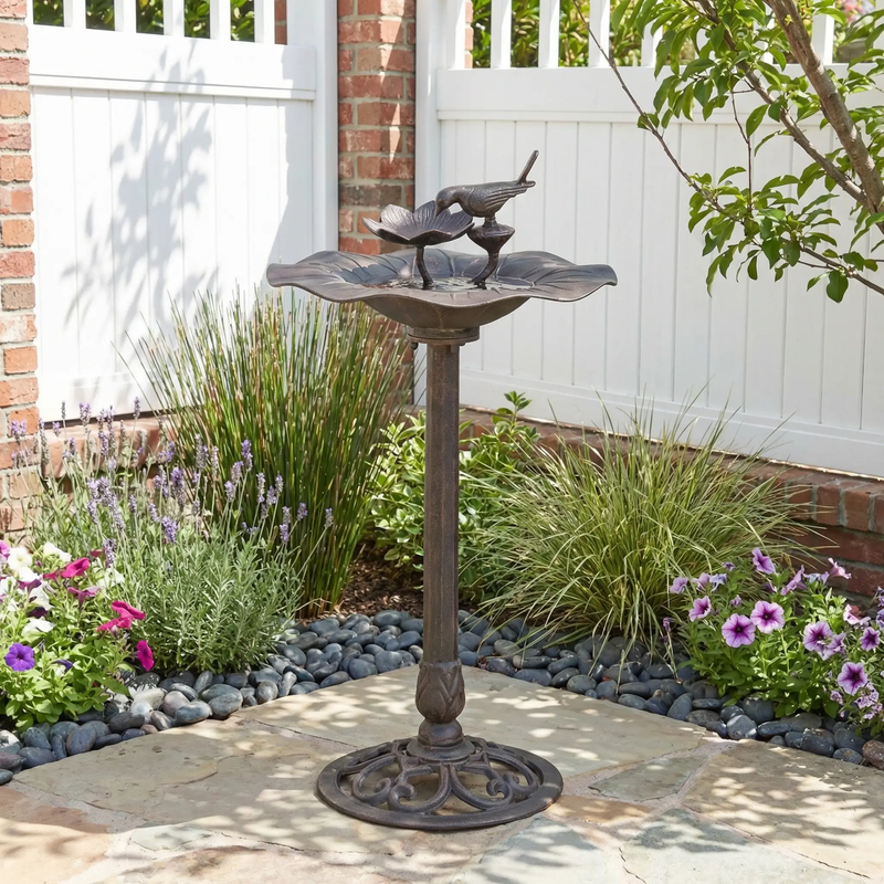 Lancaster Outdoor Aluminum and Iron Top Bird Bath with Iron Base, Bronze by HouseOfZazla