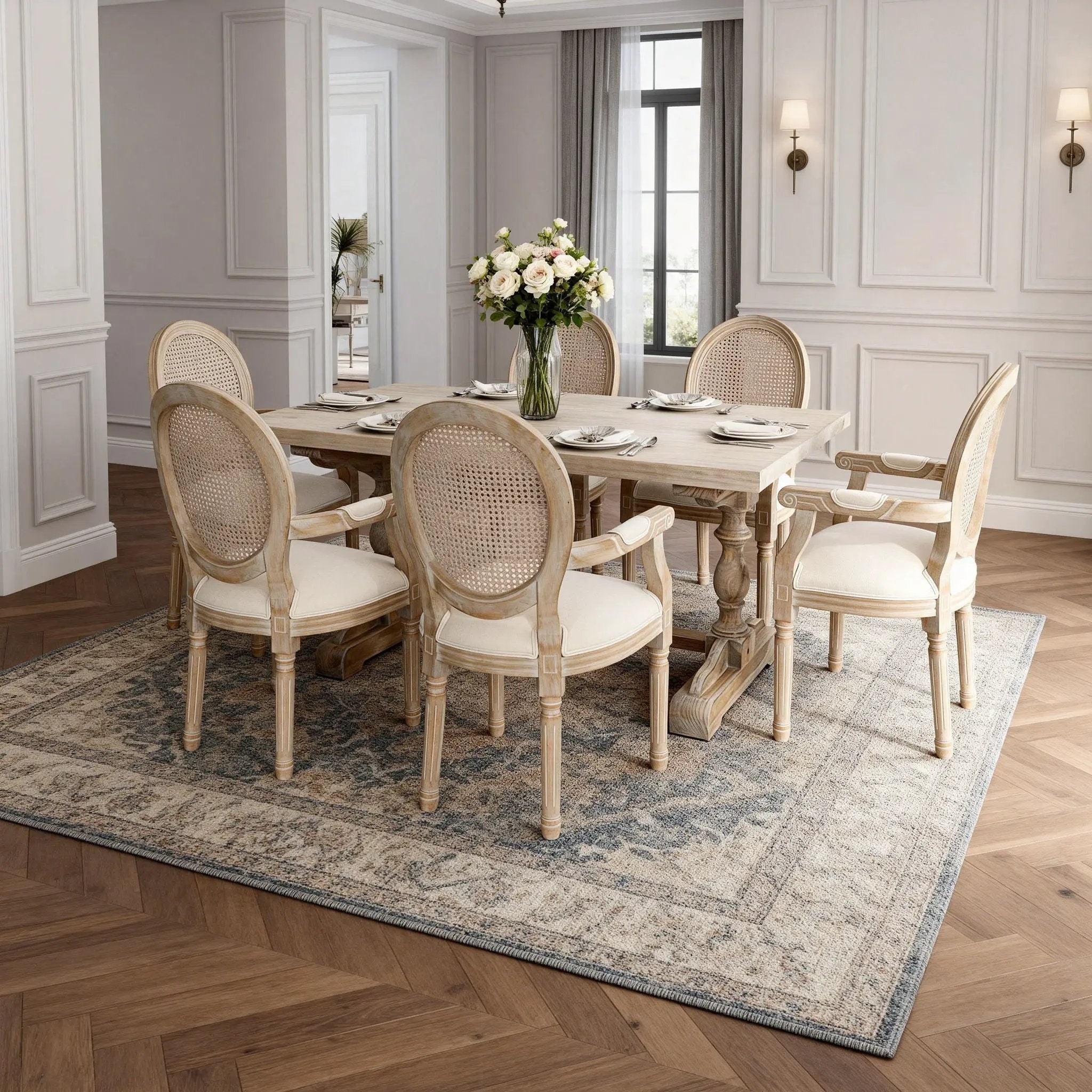 French Vintage Upholstered Fabric Dining Armchair (Set of 2) - Beige by Unique Piece Furniture