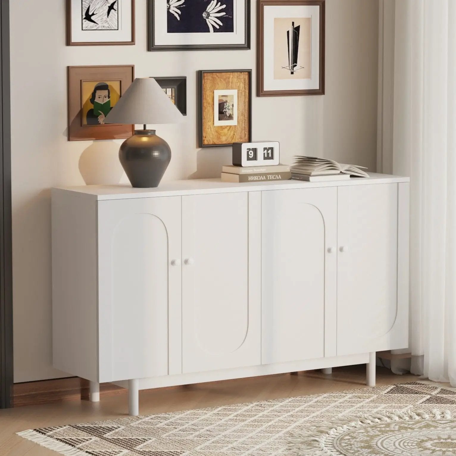 4 Door Storage Cabinet For Living Room - White by HouseOfZazla