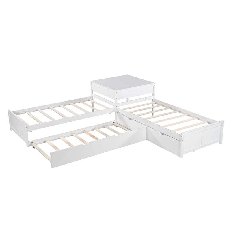 L Shaped Platform Bed With Trundle And Drawers Linked With Built In Desk by Unique Piece Furniture