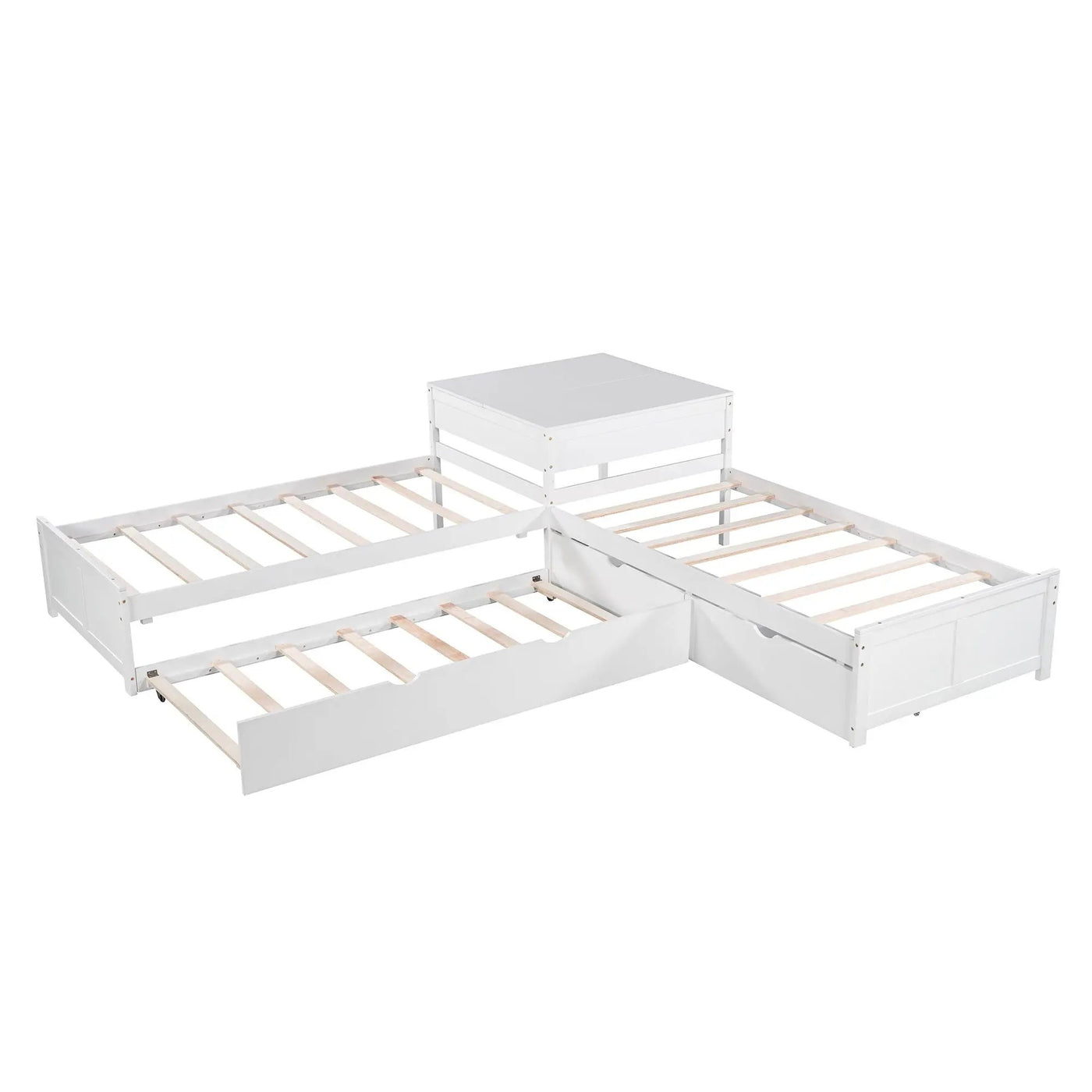 L Shaped Platform Bed With Trundle And Drawers Linked With Built In Desk by Unique Piece Furniture