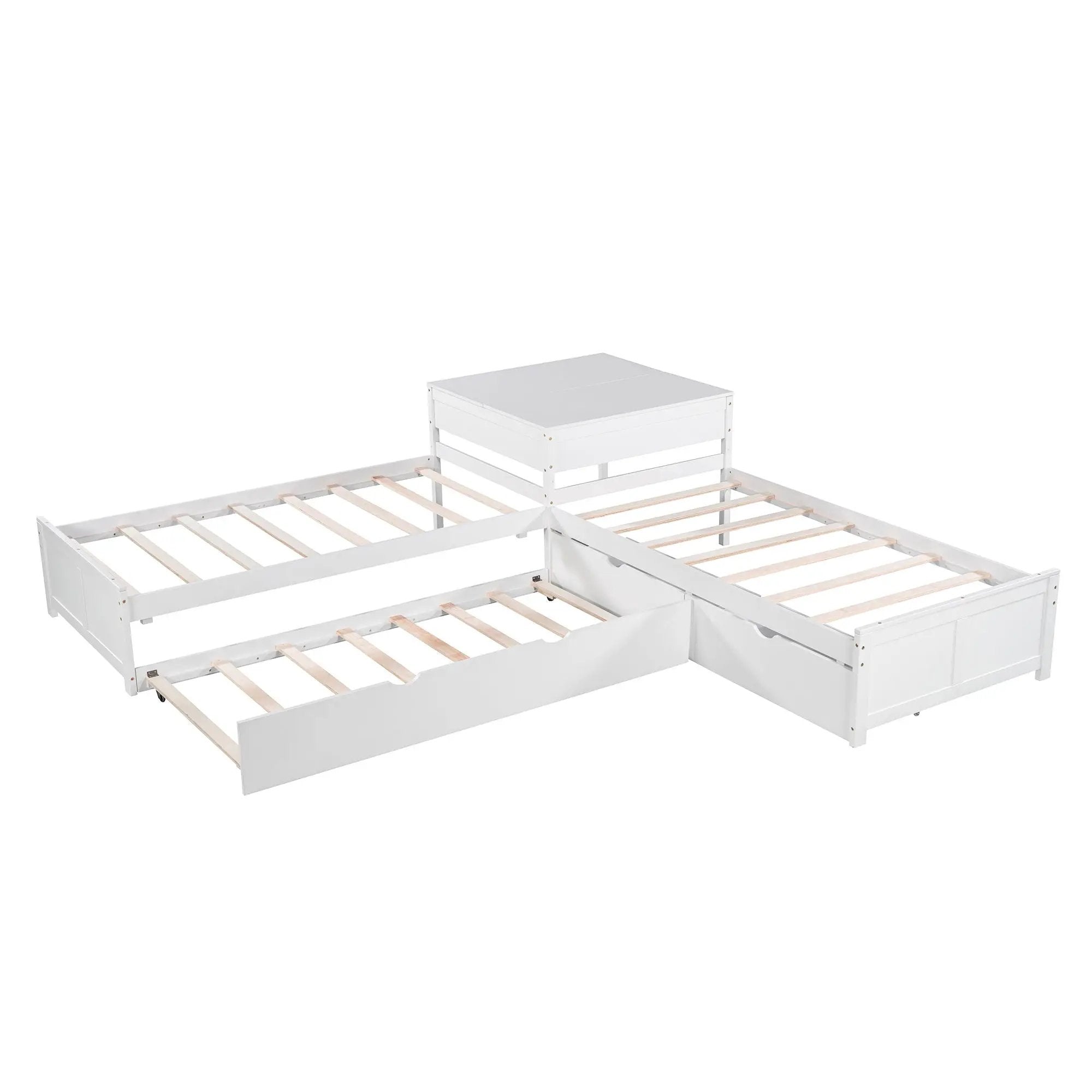L Shaped Platform Bed With Trundle And Drawers Linked With Built In Desk by Unique Piece Furniture