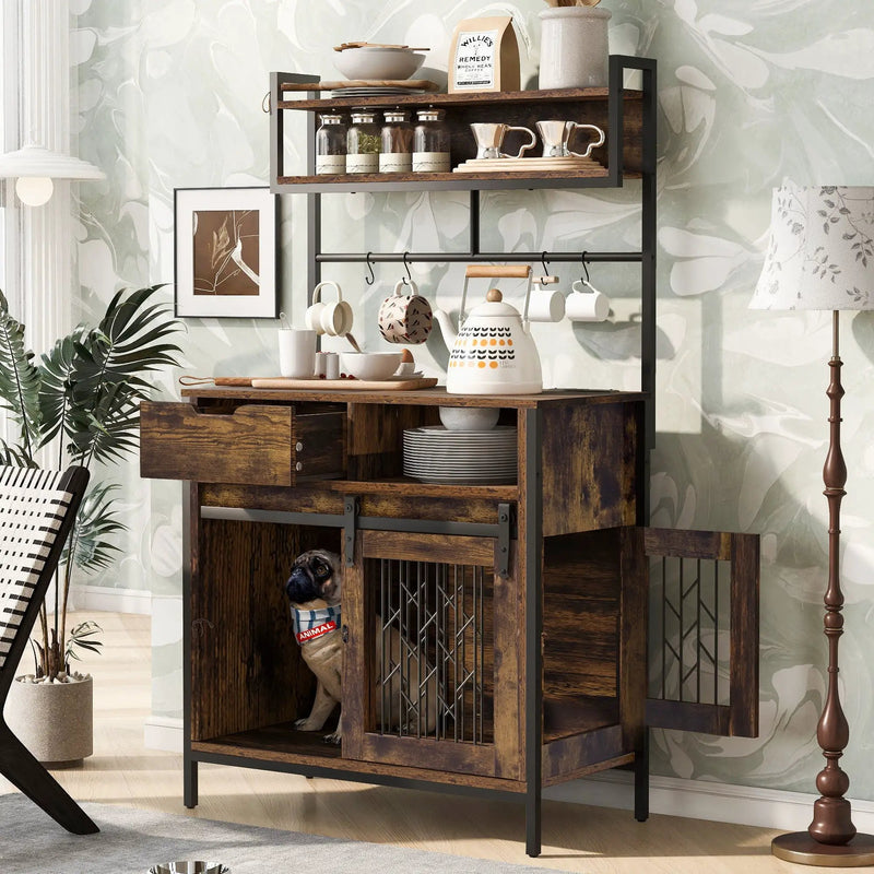 Furniture Style 2 In 1 Pet Friendly Dog Crate Composite Desk Hutch - Rustic Brown by HouseOfZazla