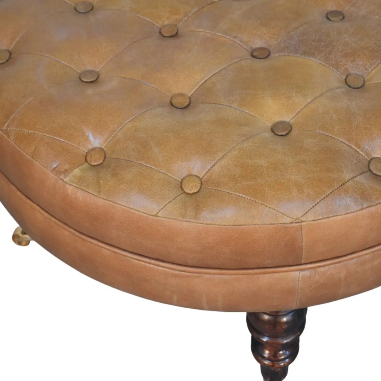 Buffalo - Round Ottoman With Castor Legs - Brown by HouseOfZazla