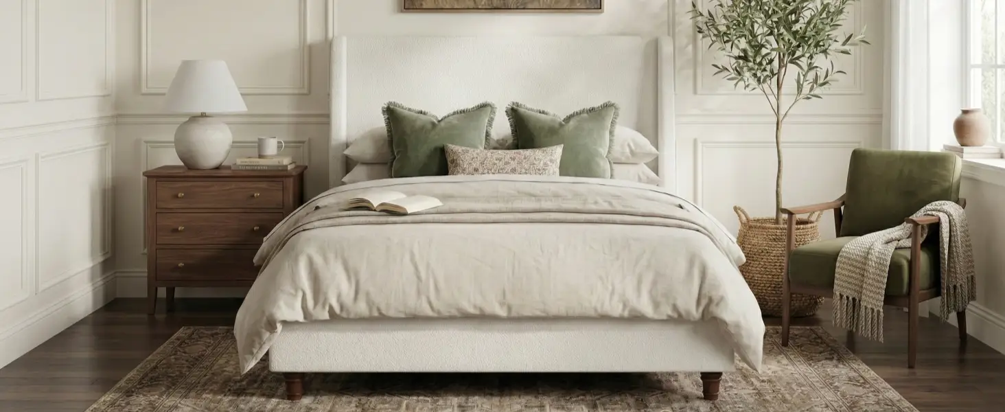 52.7" Tall Upholstered Wingback Queen Platform Bed Frame by HouseOfZazla