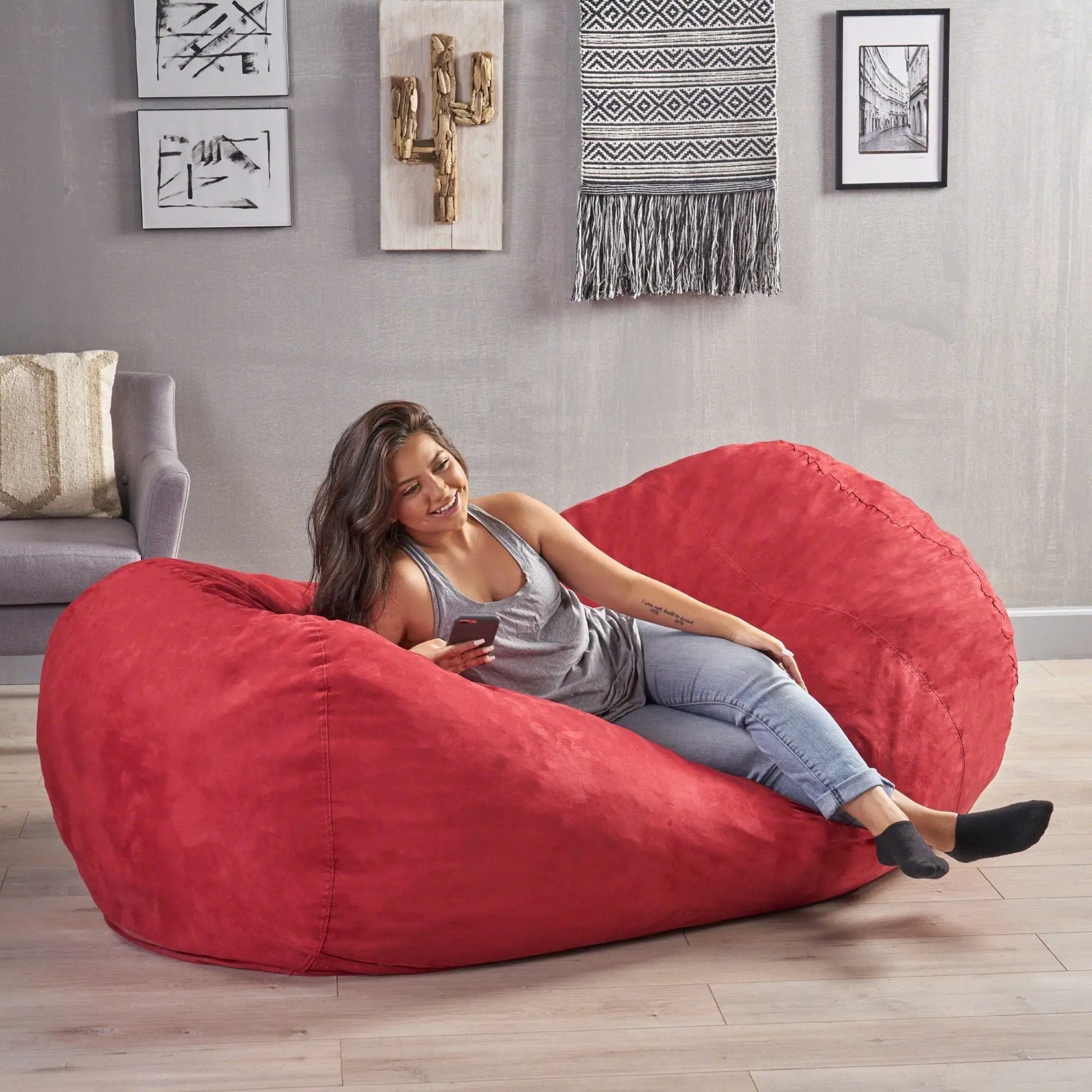 Jasper - Traditional Cylindrical Suede Bean Bag by HouseOfZazla