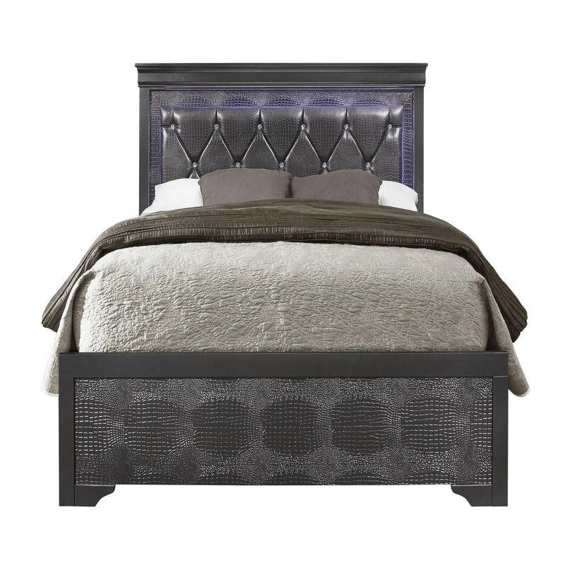 Shaker - 5 Pieces Bedroom Set With Crystal Inspired Tufted Headboard And LED Lighting by Unique Piece Furniture