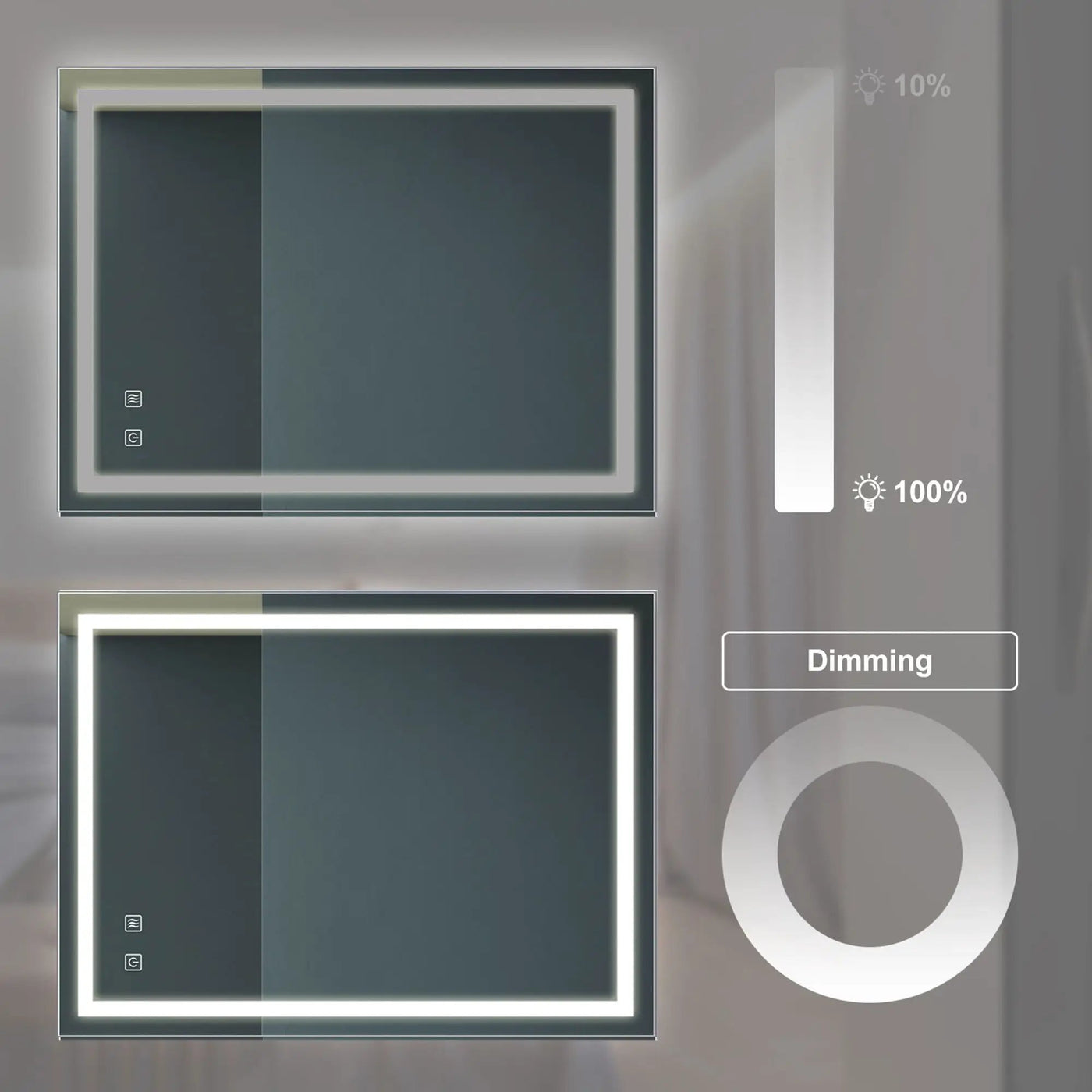 Bathroom Vanity Rectangle Mirror With Front Lighting, Anti Fog, Dimmable, Smart Memory Function by Unique Piece Furniture
