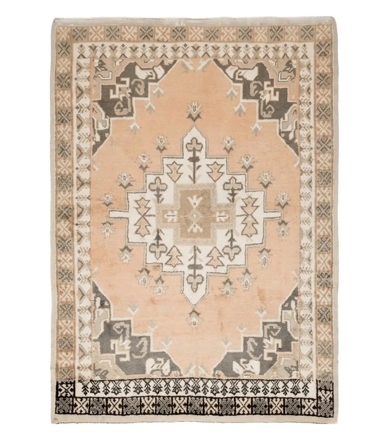 Antique Moroccan Rug 5x7 Tribal Carpet, Hand-Knotted Soft Wool Pile, 5 x 7 Area Rug, Berber Rug, Geometric Open Field Medallion, Pink Ivory by Jewel Rugs