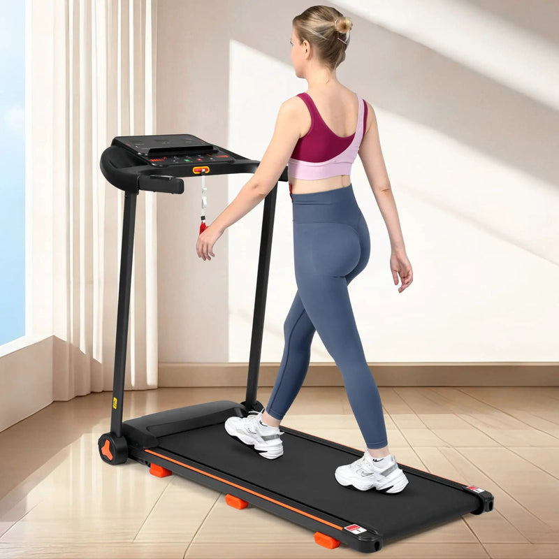 2.5Hp Quiet Folding Treadmill With Heart Rate Sensor, 300Lbs Weight Capacity, With USB Charge Station For Android & Bluetooth Speaker, 6 Shock Absorbing - Black by HouseOfZazla