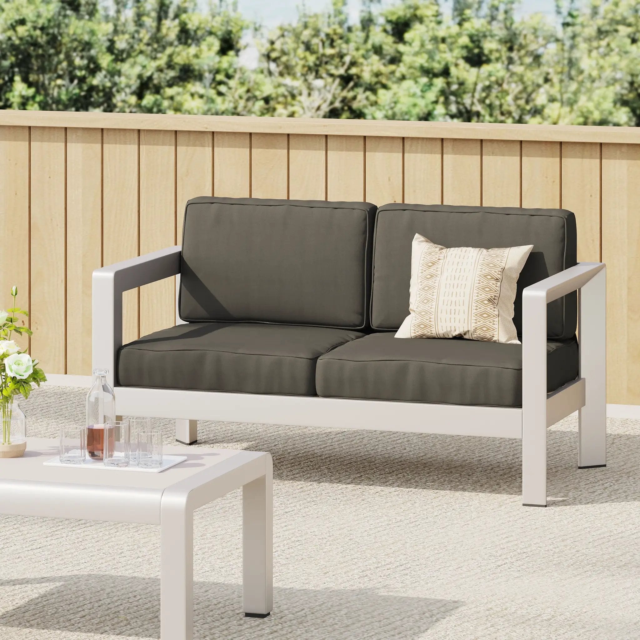 Outdoor Aluminum Loveseat – Low-Profile Patio Seating with Deep Cushions by HouseOfZazla