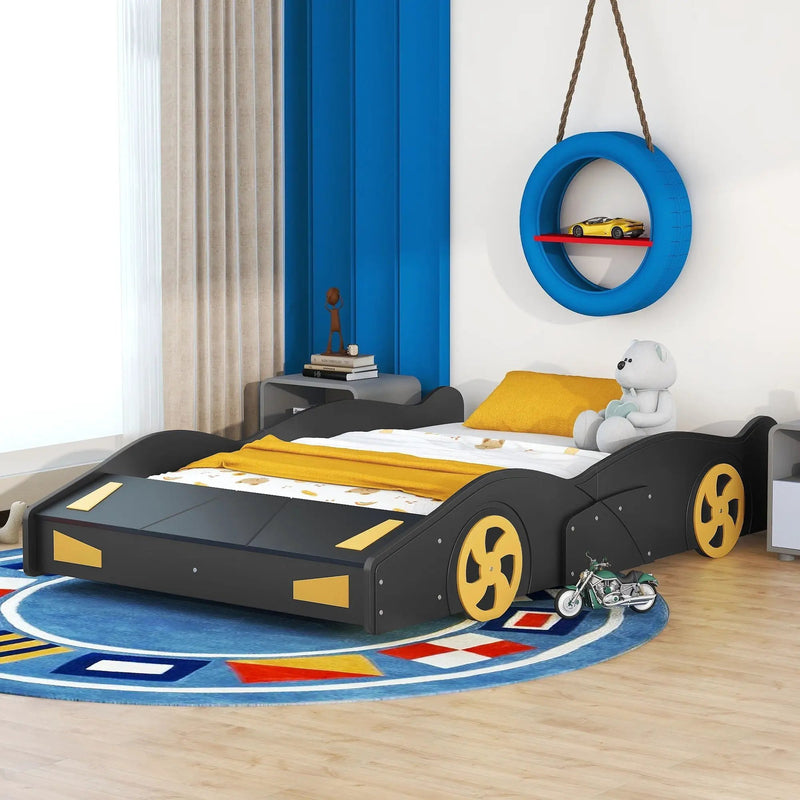 Race Car Shaped Platform Bed With Wheels And Storage by HouseOfZazla