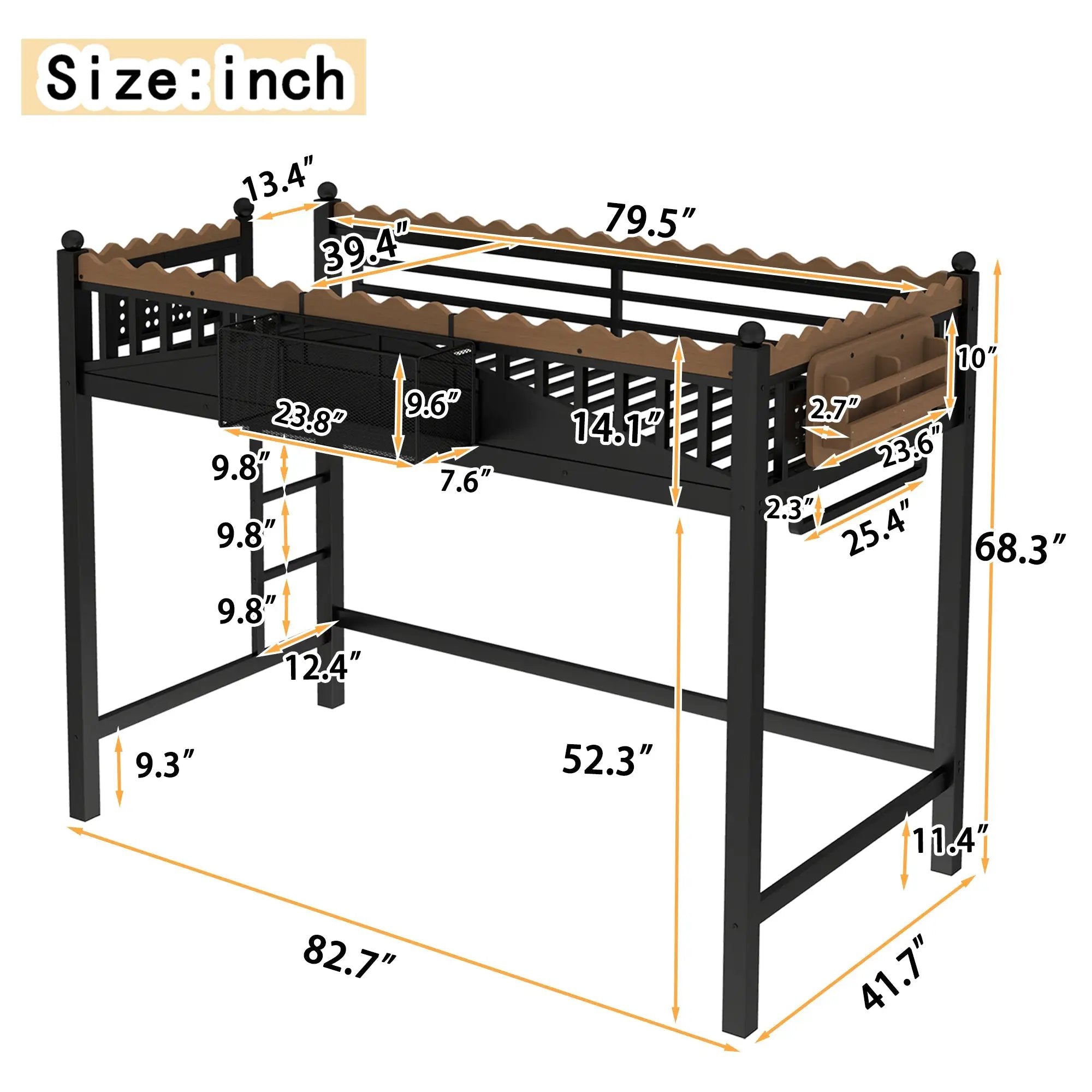 Twin XL Size Loft Bed with Ladders and Storage Shelves by HouseOfZazla