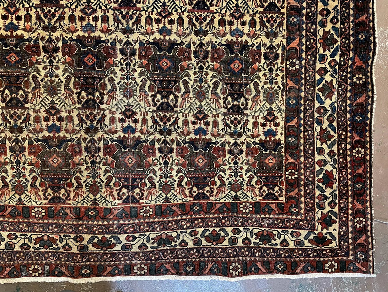 Antique Persian Afshar Rug 5x7, Wool Hand Knotted Oriental Carpet 5 x 7 ft, Repeated Motif Allover, Cream and Maroon, Tribal Rug, Medium Sized Rug, Zil-i-Sultan Design by Jewel Rugs