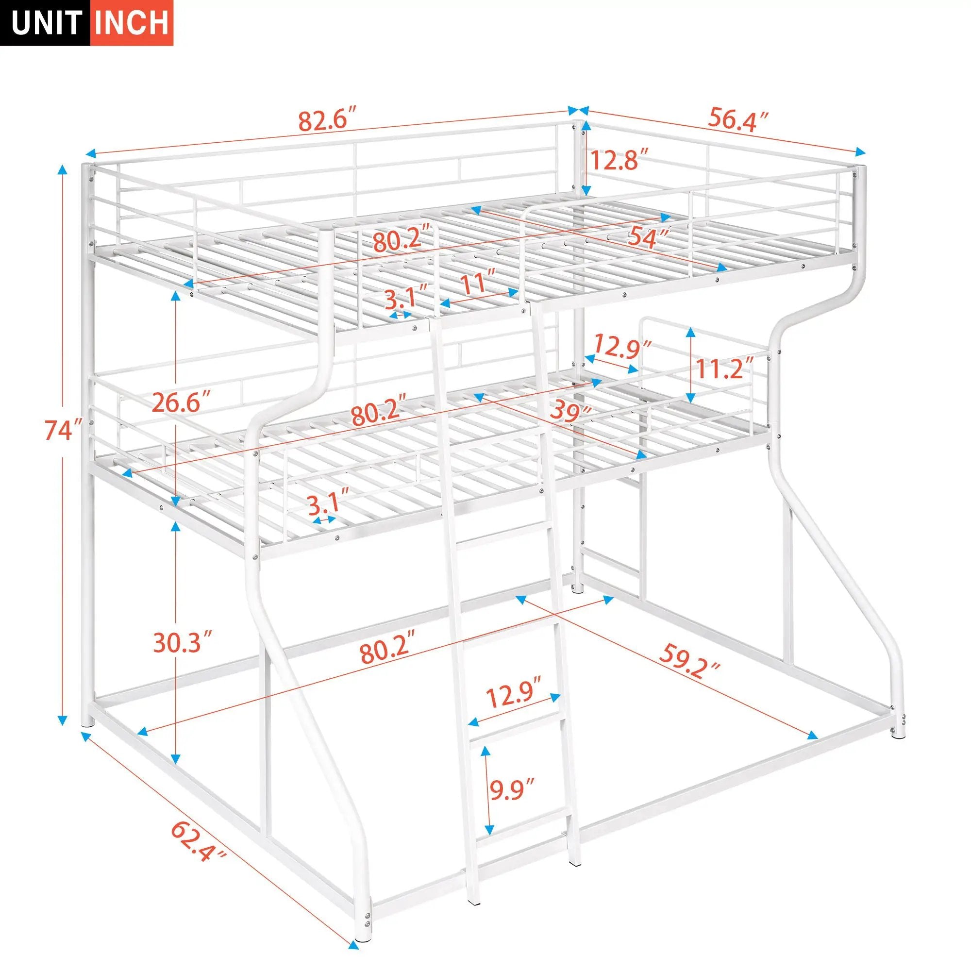 Industrial Triple Bunk Bed With Dual Ladders Frame, Space Saving Design by Unique Piece Furniture