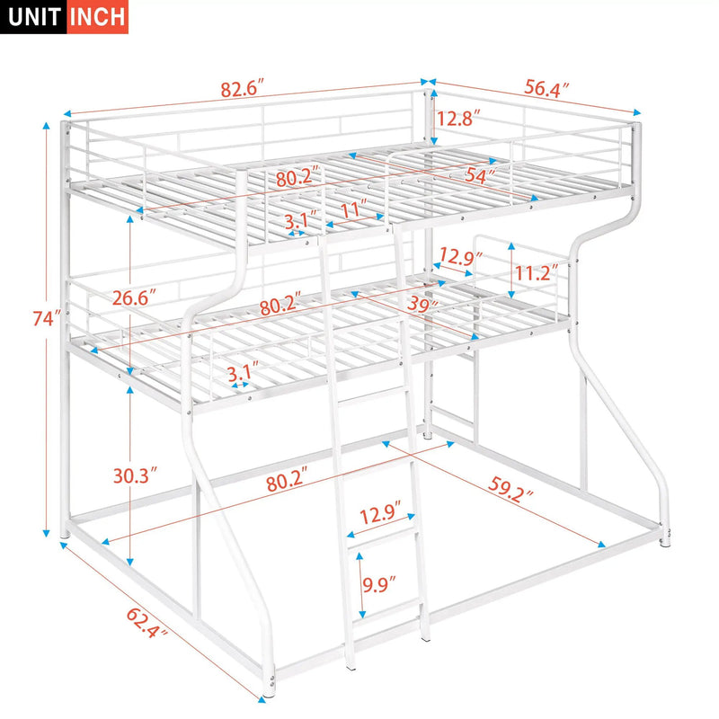 Industrial Triple Bunk Bed With Dual Ladders Frame, Space Saving Design by HouseOfZazla