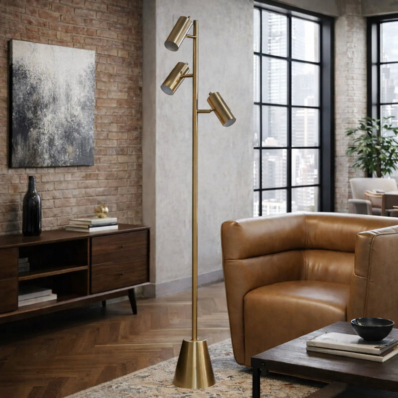 Lumina - Floor Lamp With Rotary Switch Triple Spots Cone Base - Gold by Unique Piece Furniture