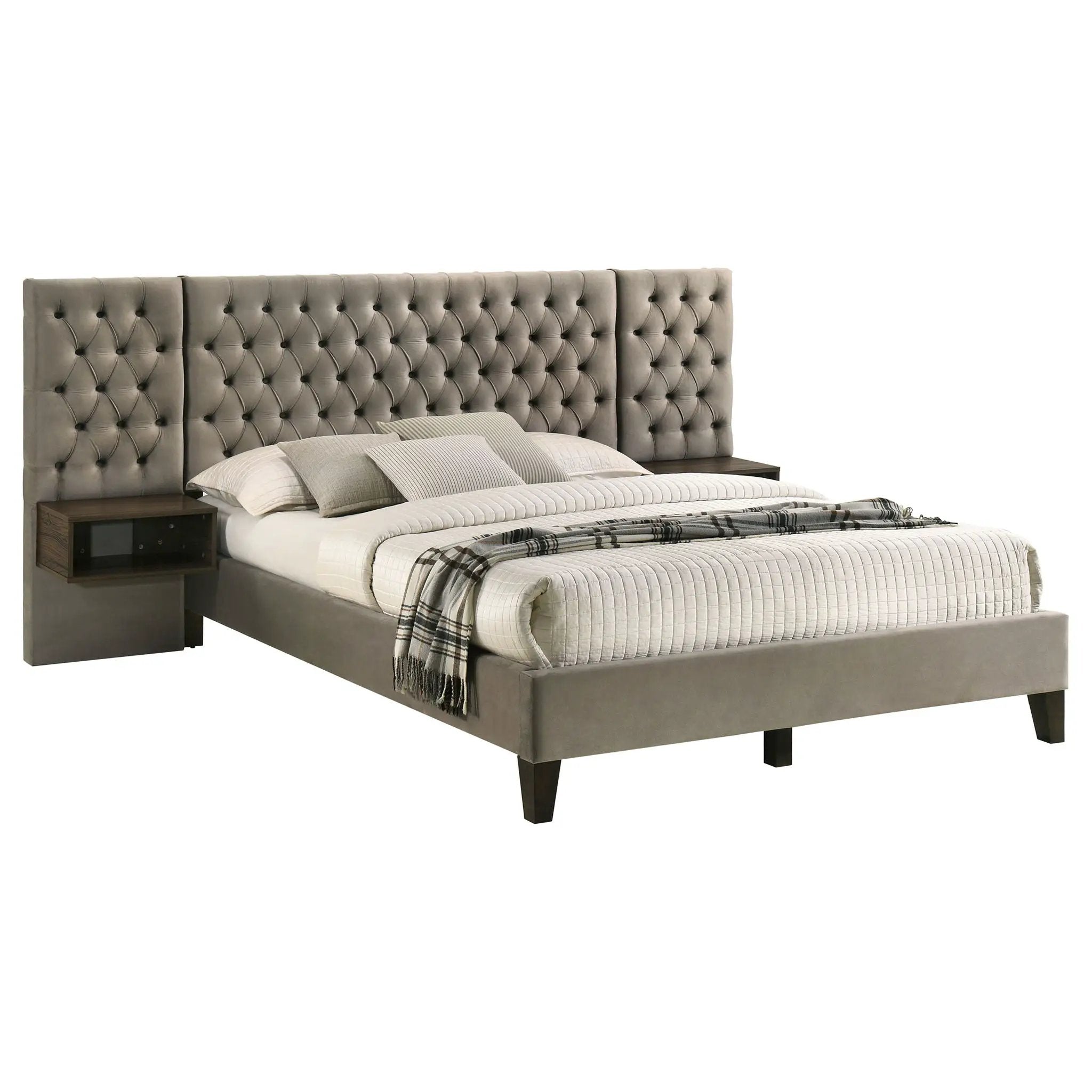 Marley Upholstered Eastern King Wall Panel Bed Light Brown by Unique Piece Furniture