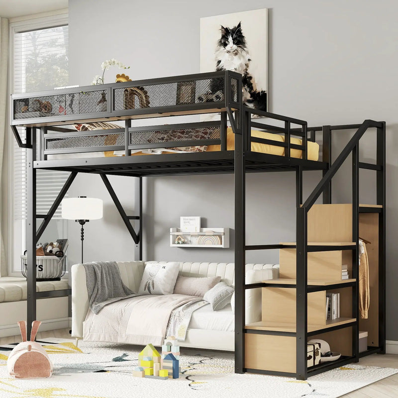 Loft Bed With Stairs, Storage Shelves, Wardrobe by Unique Piece Furniture